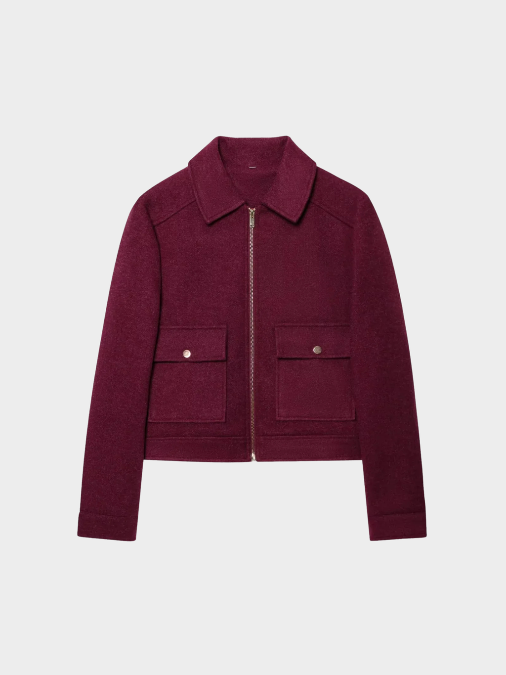 Women’s Zip Front Jacket with Turn-Down Collar and Front Pockets