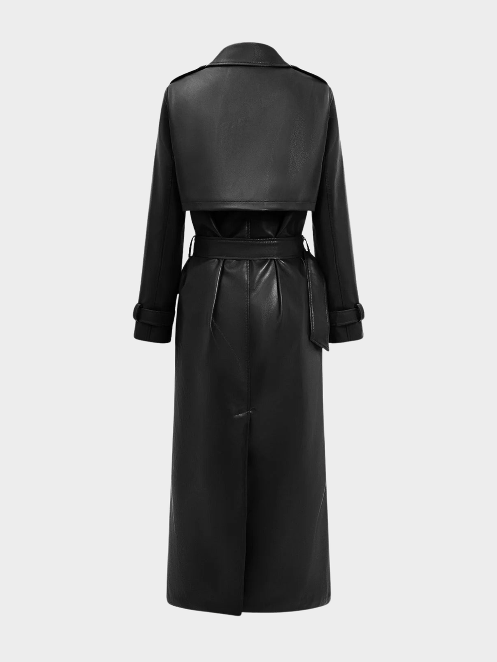 Women’s Faux Leather Trench Coat with Belted Design