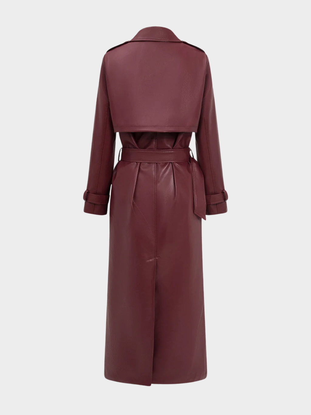 Women’s Faux Leather Trench Coat with Belted Design