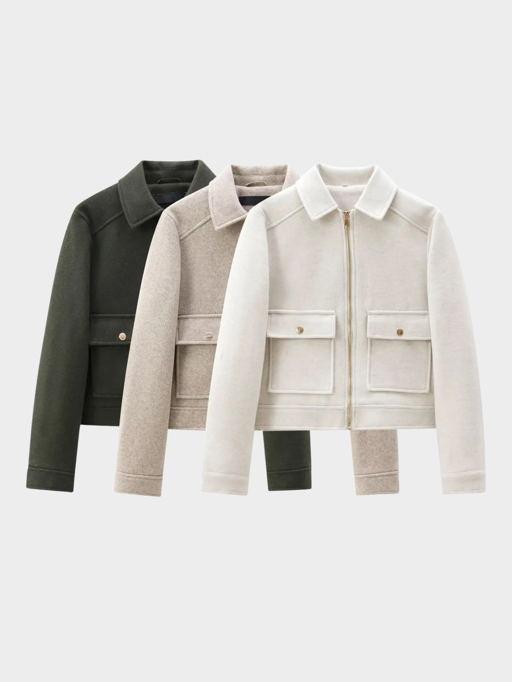 Women’s Zip Front Jacket with Turn-Down Collar and Front Pockets