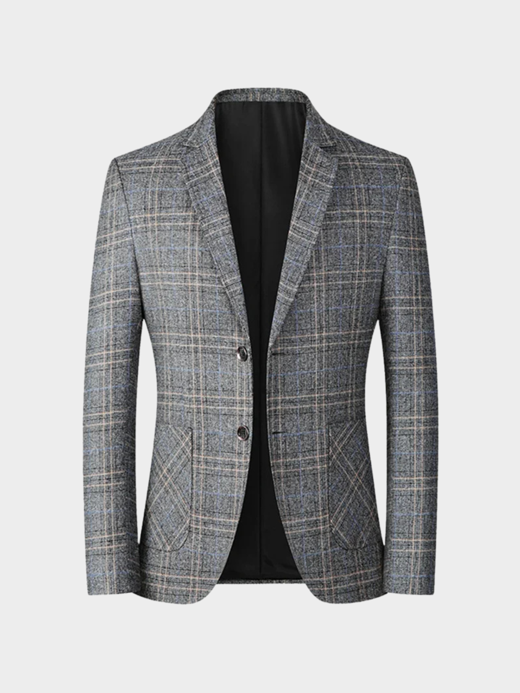 Men’s Tatting Blazer – Single-Breasted Plaid Polyester Jacket