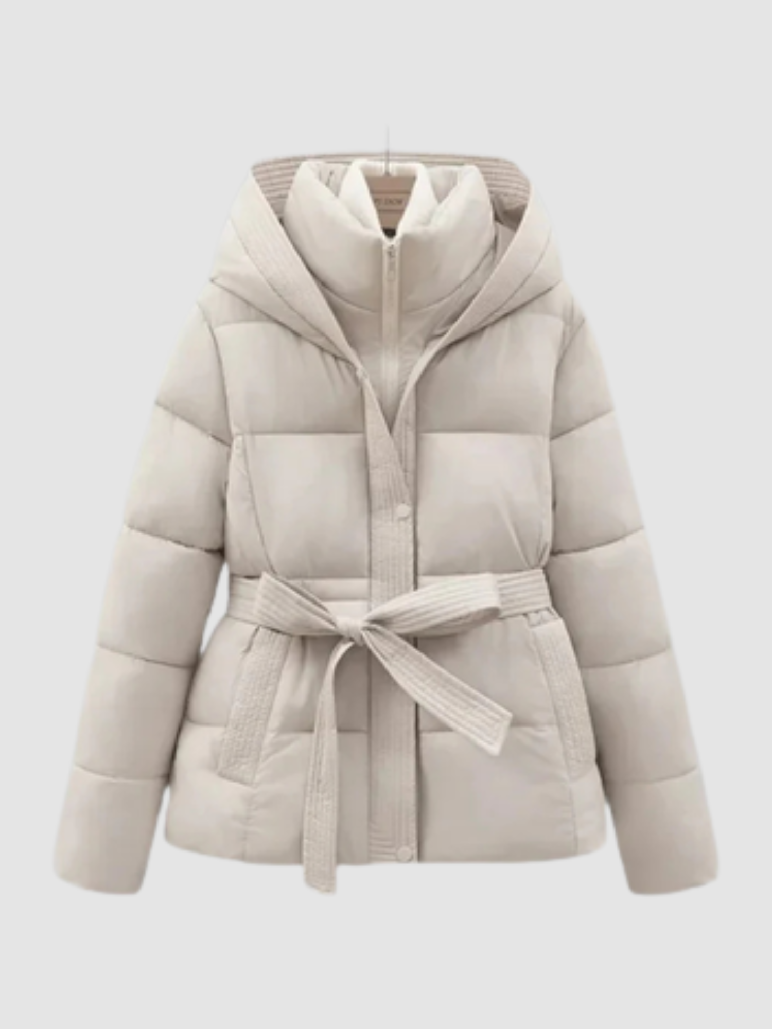 Women’s Hooded Belted Puffer Jacket – Quilted Waist-Tie Coat
